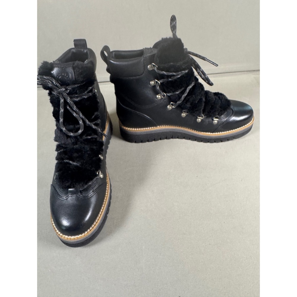 Cole Haan Black GrandExplore Faux Fur Waterproof Hiker Boots Womens 8.5 New